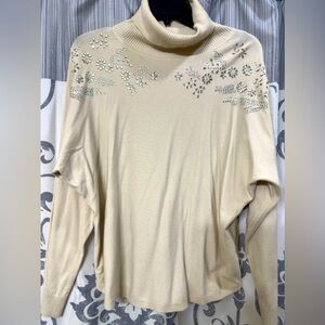 EUC LIV Milano Elegant Beige Embellished Turtleneck Sweater Size M